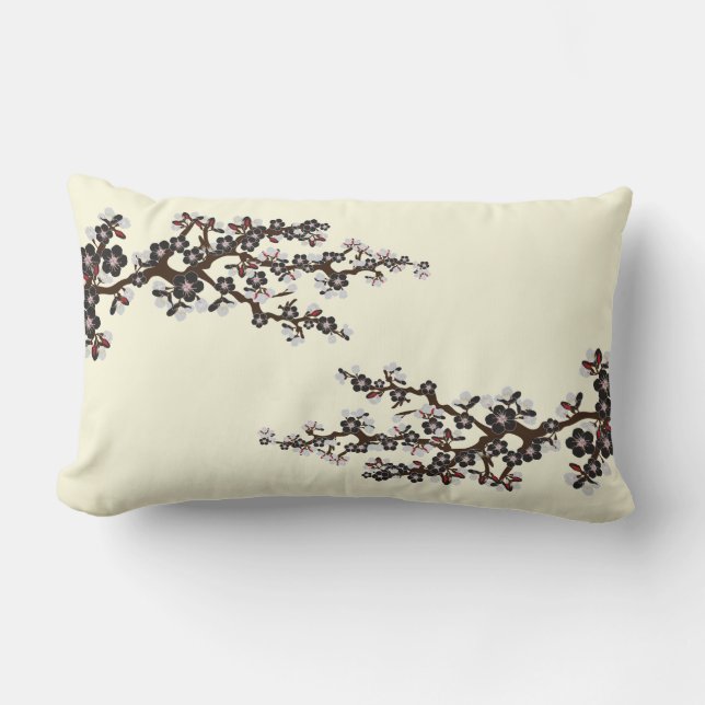 Cherry Blossoms Sakura Throw Pillow (black) (Front)