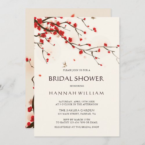 Cherry Blossoms  Sakura Watercolor Bridal Shower Invitation