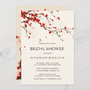 Cherry Blossoms   Sakura Watercolor Bridal Shower Invitation
