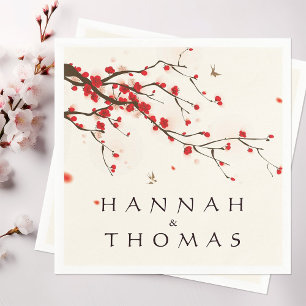 Cherry Blossoms (Sakura) Watercolor Floral Wedding Paper Napkins
