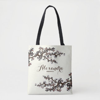 Cherry Blossoms Sakura Wedding Party Tote (black)