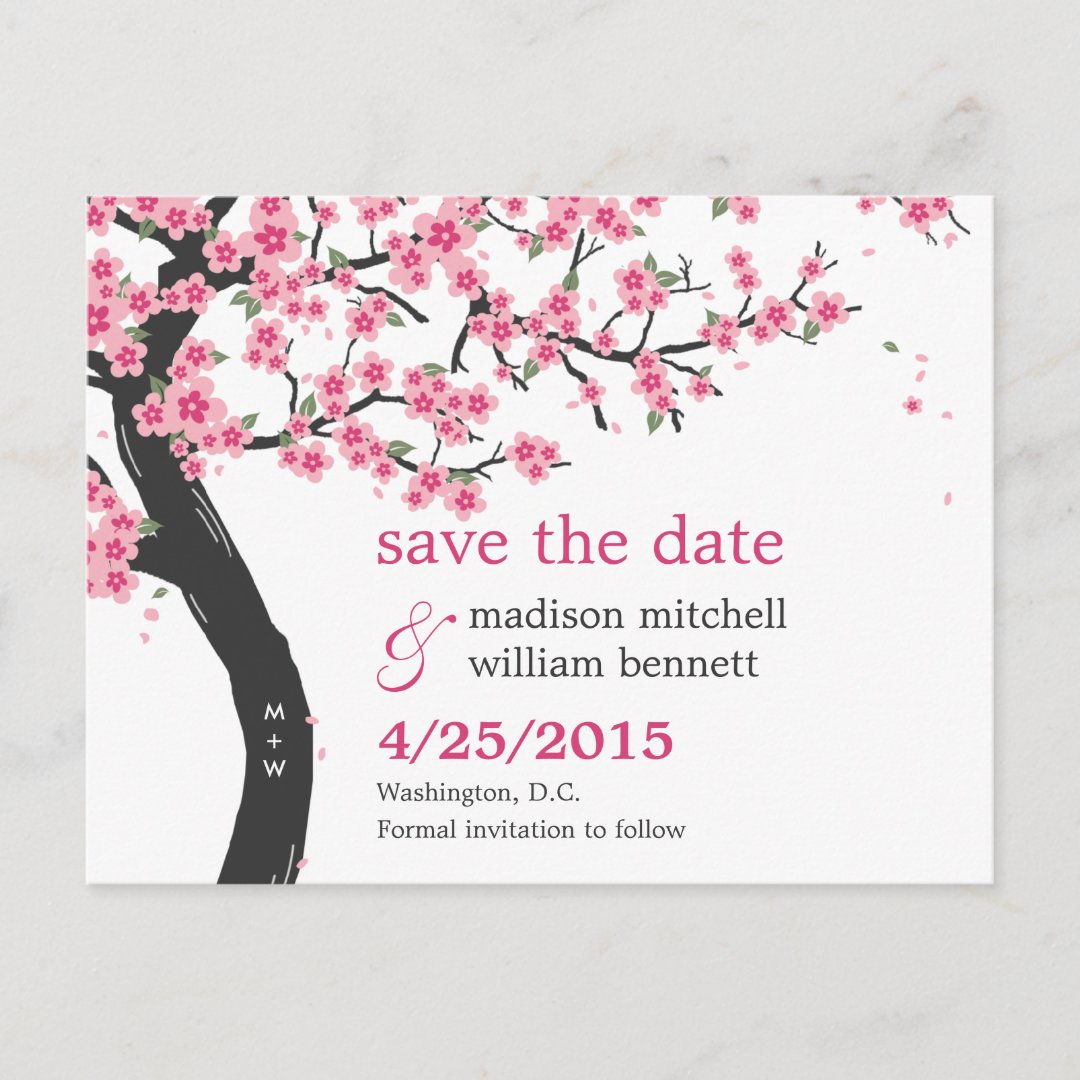 Cherry Blossoms Save The Date Postcard Zazzle