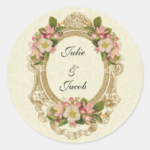 Cherry Blossoms Scripture Vintage Wedding Classic Round Sticker