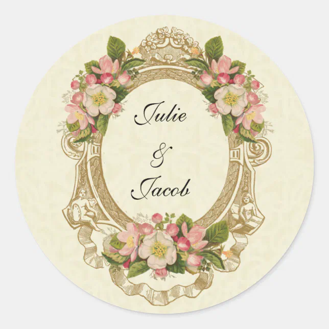 Cherry Blossoms Scripture Vintage Wedding Classic Round Sticker | Zazzle