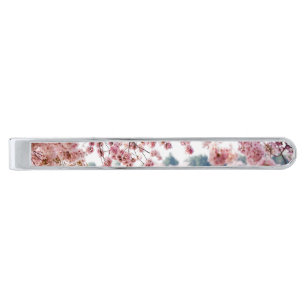 Cherry Blossoms Silver Finish Tie Bar
