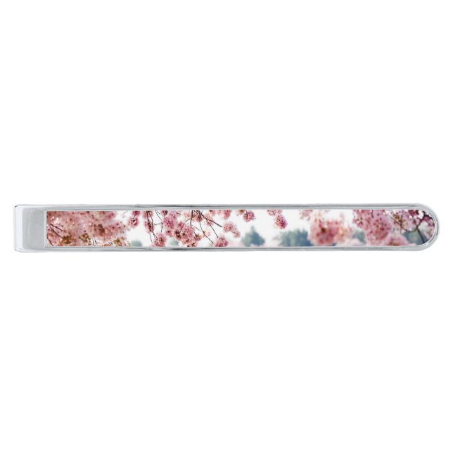 Cherry Blossoms Silver Finish Tie Bar (Front)