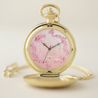 Cherry Blossoms, Soft Pink Botanical Art Pocket Watch
