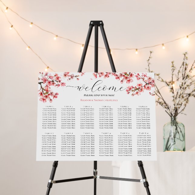 Cherry Blossoms Spring Wedding Seating Chart Foam Board (In Situ (Stand))