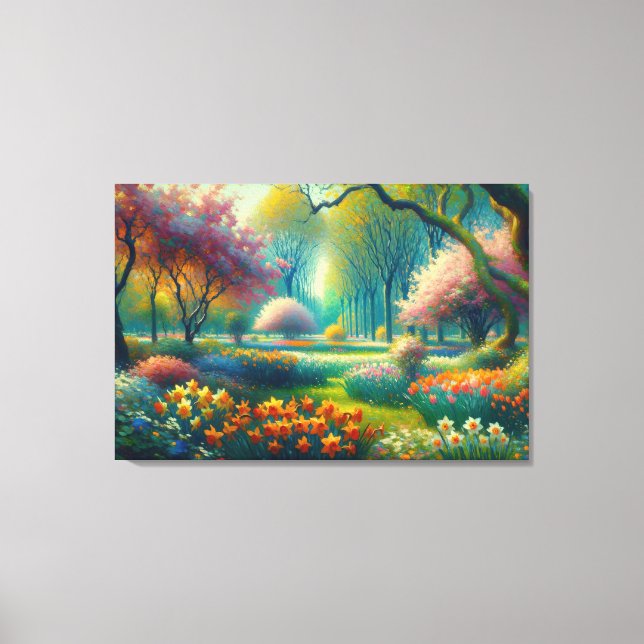 Cherry Blossoms Springtime Impressionist Abstract Canvas Print (Front)