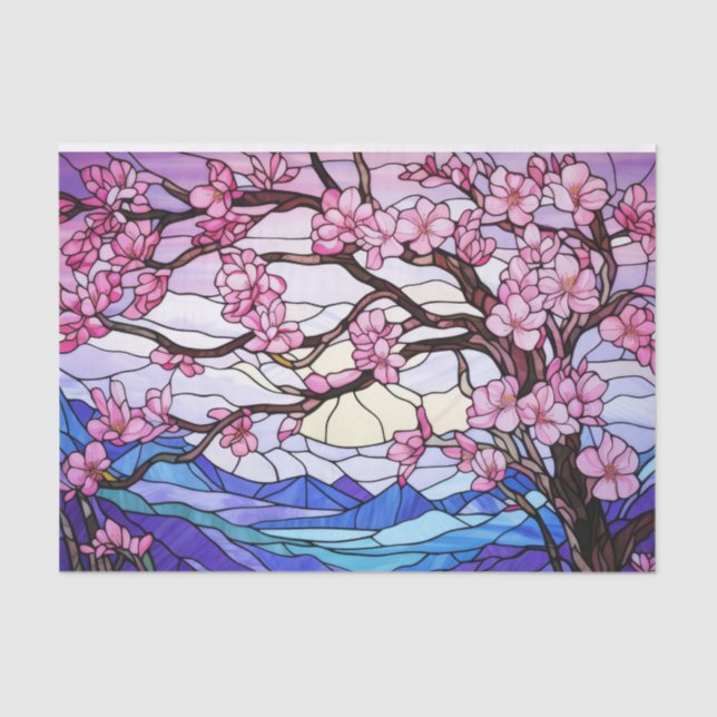 Cherry Blossoms Stained Glass Effect Decoupage Tissue Paper (Front)