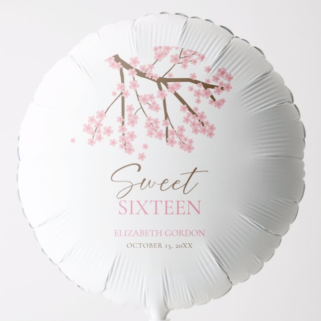 Cherry Blossoms Sweet Sixteen Birthday Floral Balloon (Front)