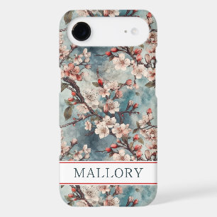 Cherry Blossoms Teal Sakura Print Monogrammed iPhone 17 Air Case