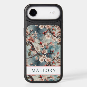Cherry Blossoms Teal Sakura Print Monogrammed iPhone 17 Air Case