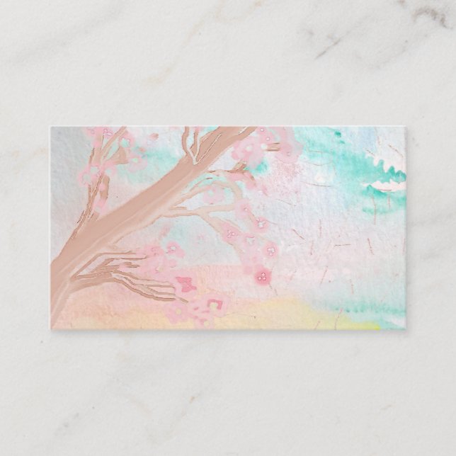 Cherry Blossoms Tree Water Color Business Cards (Front)