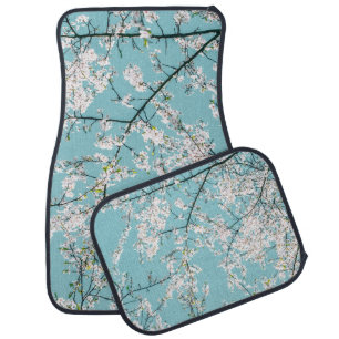 Cherry Blossoms: Turquoise Floral Trend Car Floor Mat