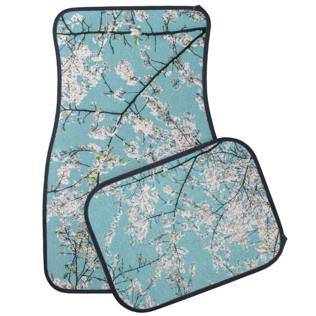 Cherry Blossoms: Turquoise Floral Trend Car Floor Mat (Set)