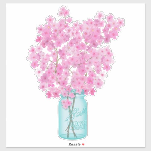 Cherry Blossoms Twigs in Canning Jar Sticker