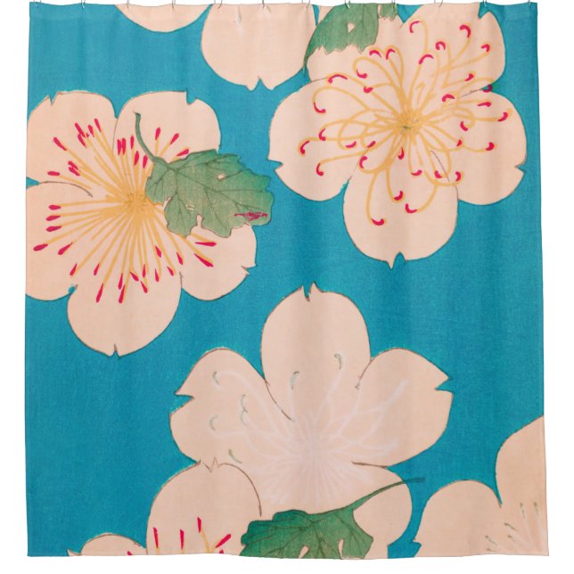 Cherry Blossoms Vintage Japanese Floral Print Shower Curtain (Front)