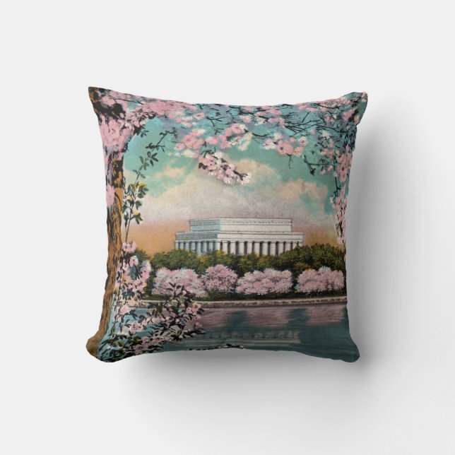 Cherry Blossoms Vintage Throw Pillow (Front)