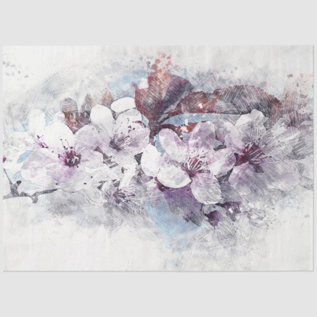Cherry Blossoms Watercolor Art Decoupage Tissue Paper (Front)