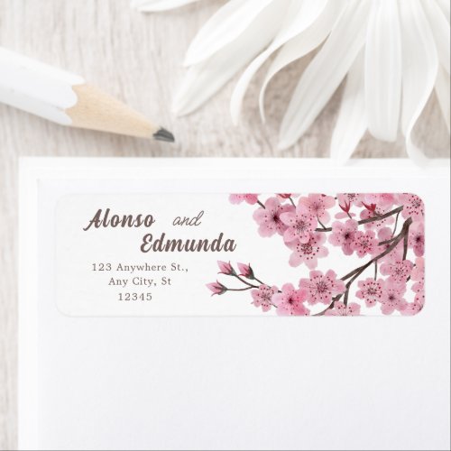 Cherry Blossoms Watercolor Floral Personalized Label