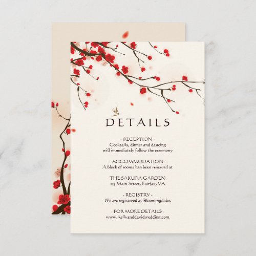 Cherry Blossoms Watercolor Floral Wedding Details Invitation