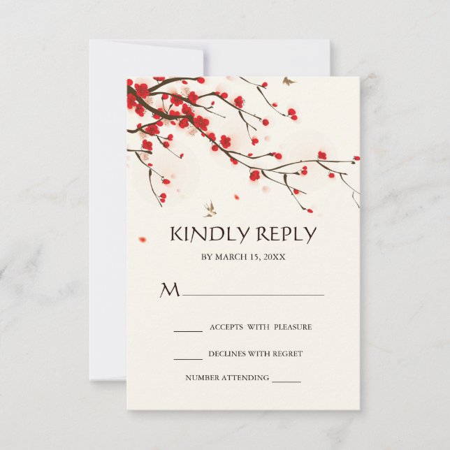 Cherry Blossoms Watercolor Floral Wedding RSVP (Front)