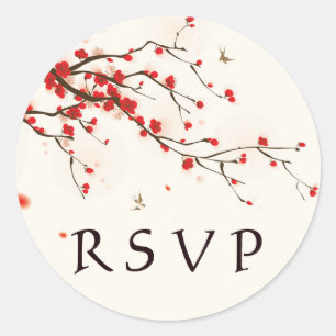 Cherry Blossoms Watercolor Floral Wedding RSVP Classic Round Sticker