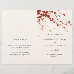 Cherry Blossoms Watercolor Folded Wedding Program