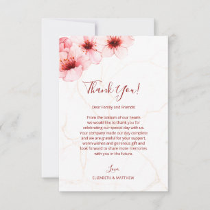 Cherry Blossoms Watercolor Marble Wedding Thank You Card