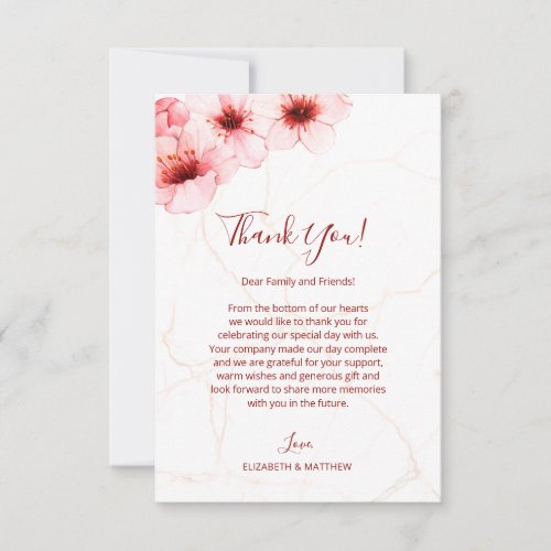  Cherry Blossoms Watercolor Marble Wedding Thank You Card