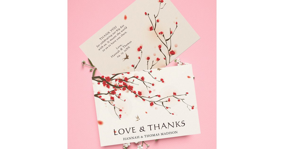 Cherry Blossoms Watercolor Thank You Card | Zazzle