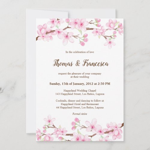 Cherry Blossoms Watercolor Wedding Invitation