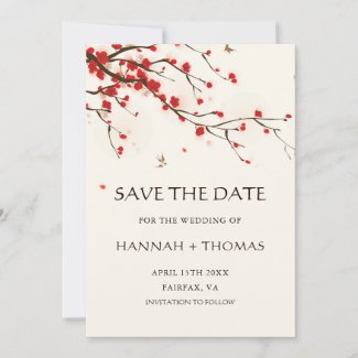 Cherry Blossoms Watercolor Wedding Save the Date