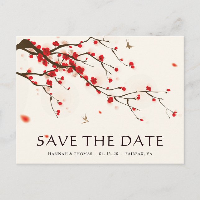 Cherry Blossoms Watercolor Wedding Save the Date Announcement Postcard (Front)