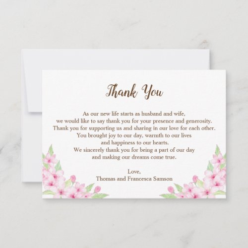 Cherry Blossoms Watercolor Wedding Thank You Card