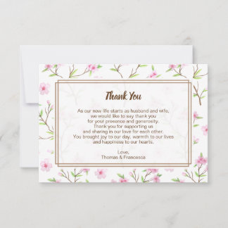 Cherry Blossoms Watercolor Wedding Thank You Card