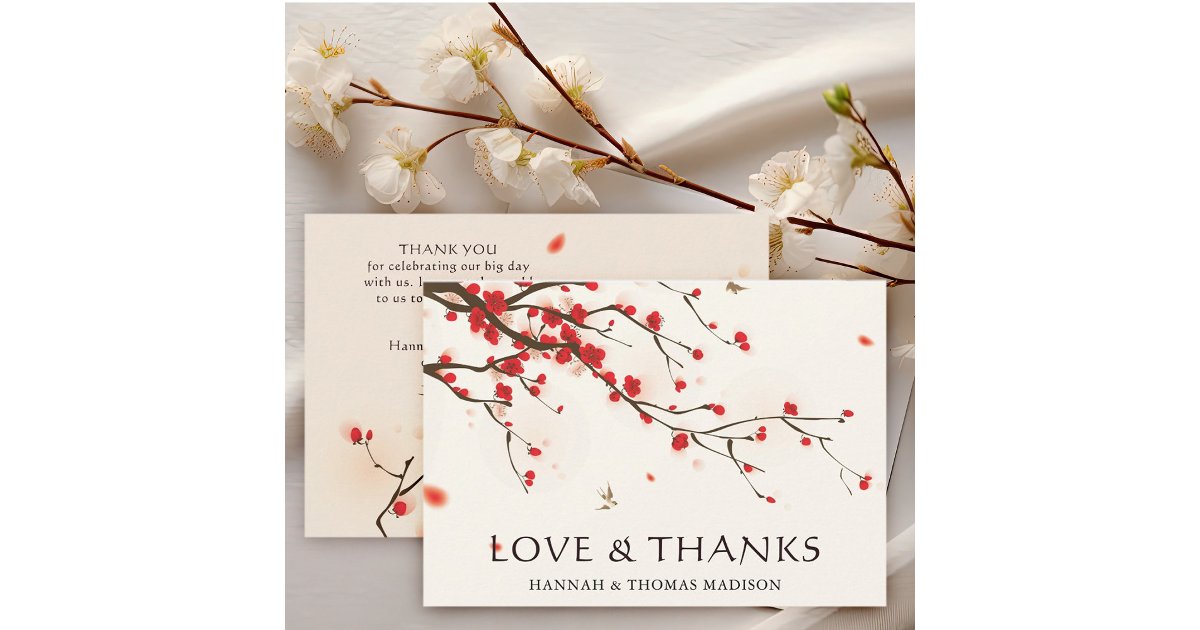 Cherry Blossoms Watercolor Wedding Thank You Card | Zazzle