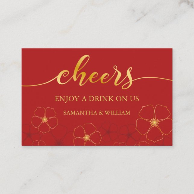 Cherry Blossoms Wedding Drink Ticket |Custom Color (Front)