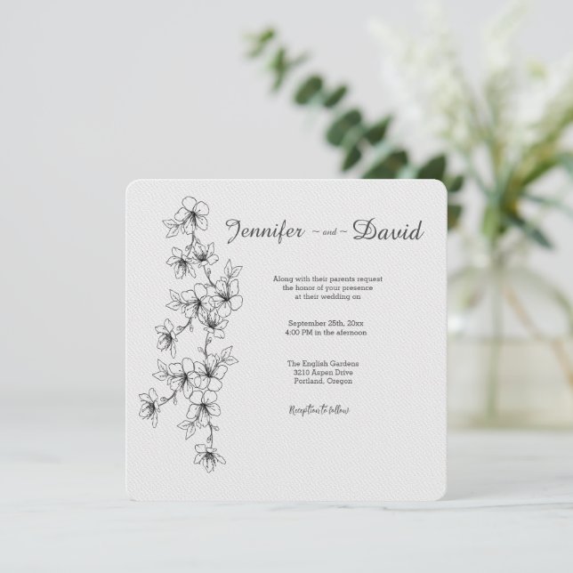 Cherry Blossoms Wedding Invitation (Standing Front)