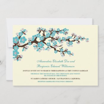 Cherry Blossoms Wedding Invitation (aqua) by TheWeddingShoppe at Zazzle