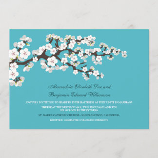 Cherry Blossoms Wedding Invitation (aqua)