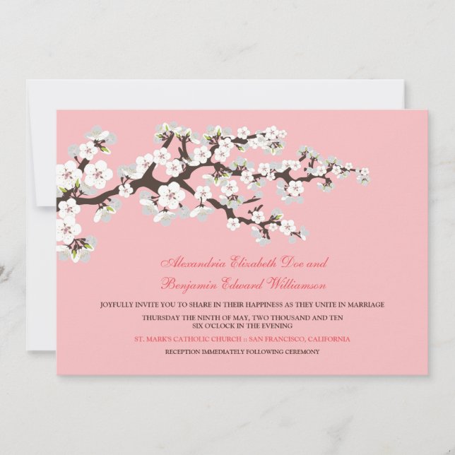Cherry Blossoms Wedding Invitation (baby pink) (Front)