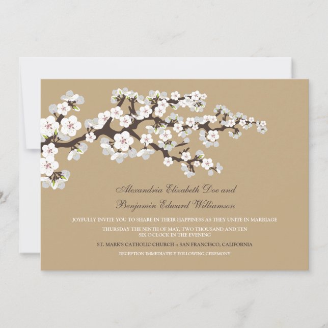 Cherry Blossoms Wedding Invitation (champagne) (Front)