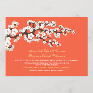 Cherry Blossoms Wedding Invitation (coral)