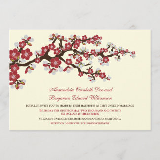 Cherry Blossoms Wedding Invitation (cranberry)
