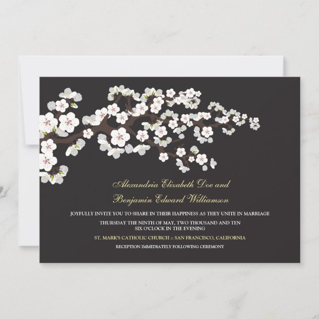 Cherry Blossoms Wedding Invitation (ebony) (Front)