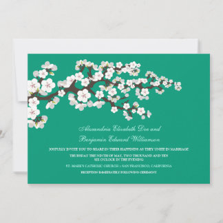 Cherry Blossoms Wedding Invitation (emerald)