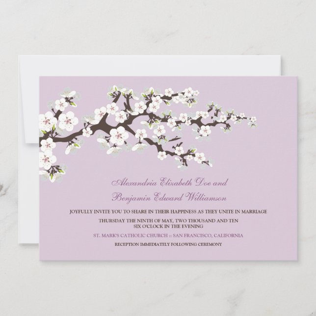 Cherry Blossoms Wedding Invitation (lilac) (Front)