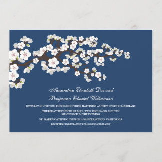 Cherry Blossoms Wedding Invitation (navy blue)